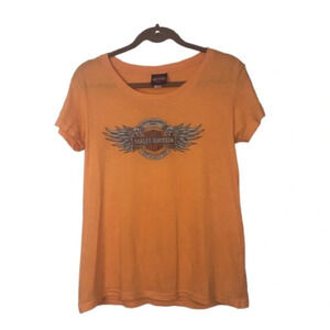 Harley Davidson Women’s M T-Shirt Orange Short Sleeve Cotton Battlefield  PA